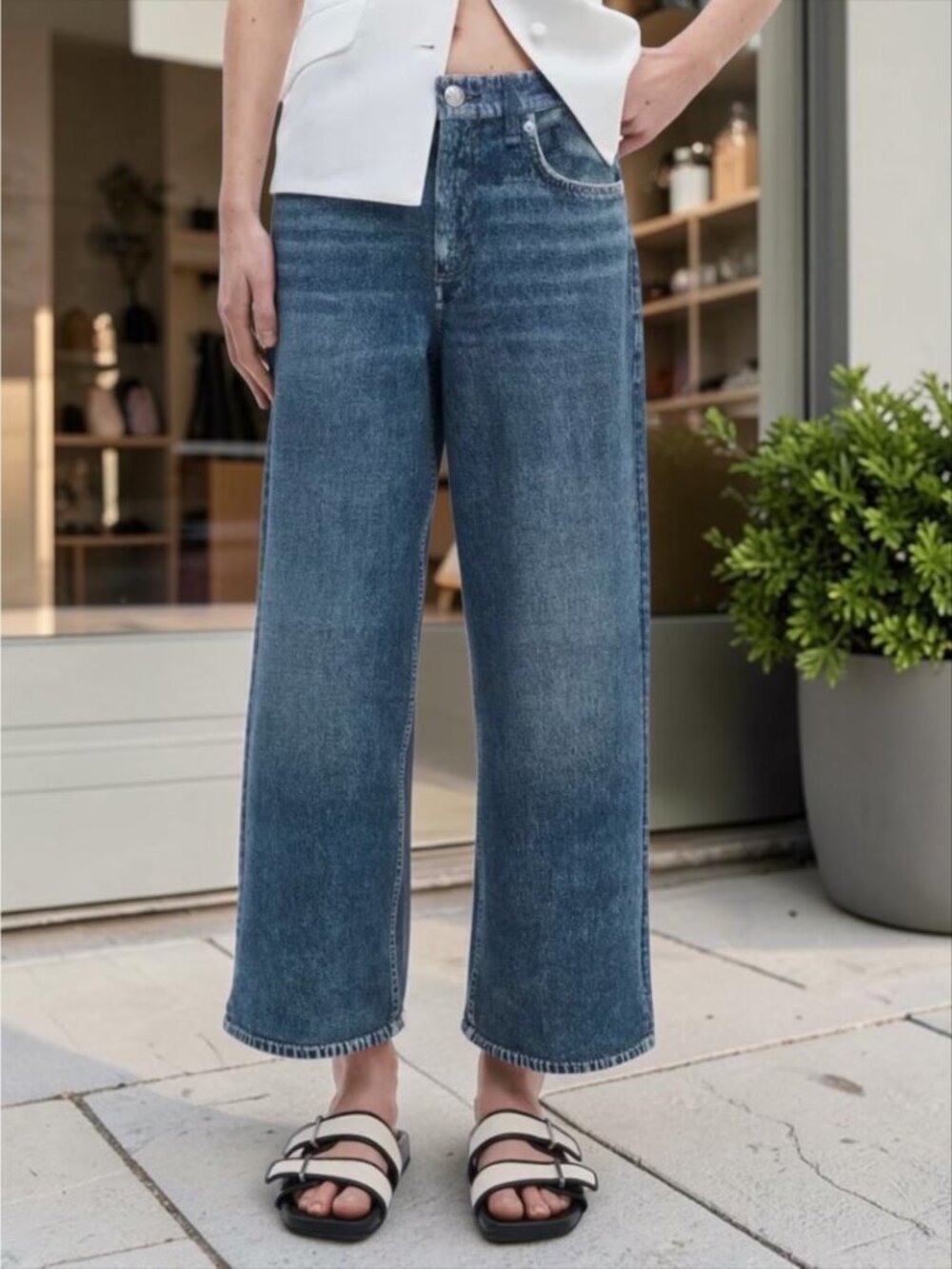 Rag and Bone Miramar Andi Ankle Wide Leg Pant 28 Blue Cotton Terry Blue
